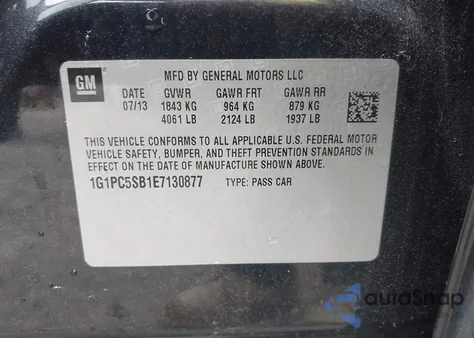 2014 Chevrolet Cruze 1Lt Auto из США, поврежденный, VIN 1G1PC5SB1E7130877